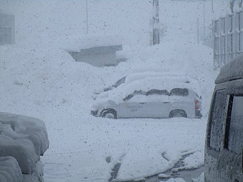 西側駐車場の車は3時間もすれば雪が被っていました。